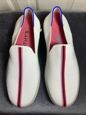 Evian x Rothys Slip On Sneaker White Red Stripe Size 7.5